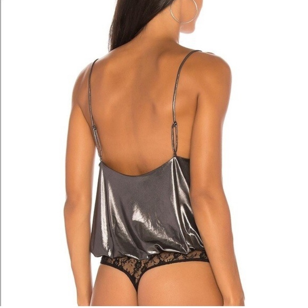 Free People Metallic Foil Bodysuit Lace Cami Silver Medium Intimately FP - Picture 2 of 8